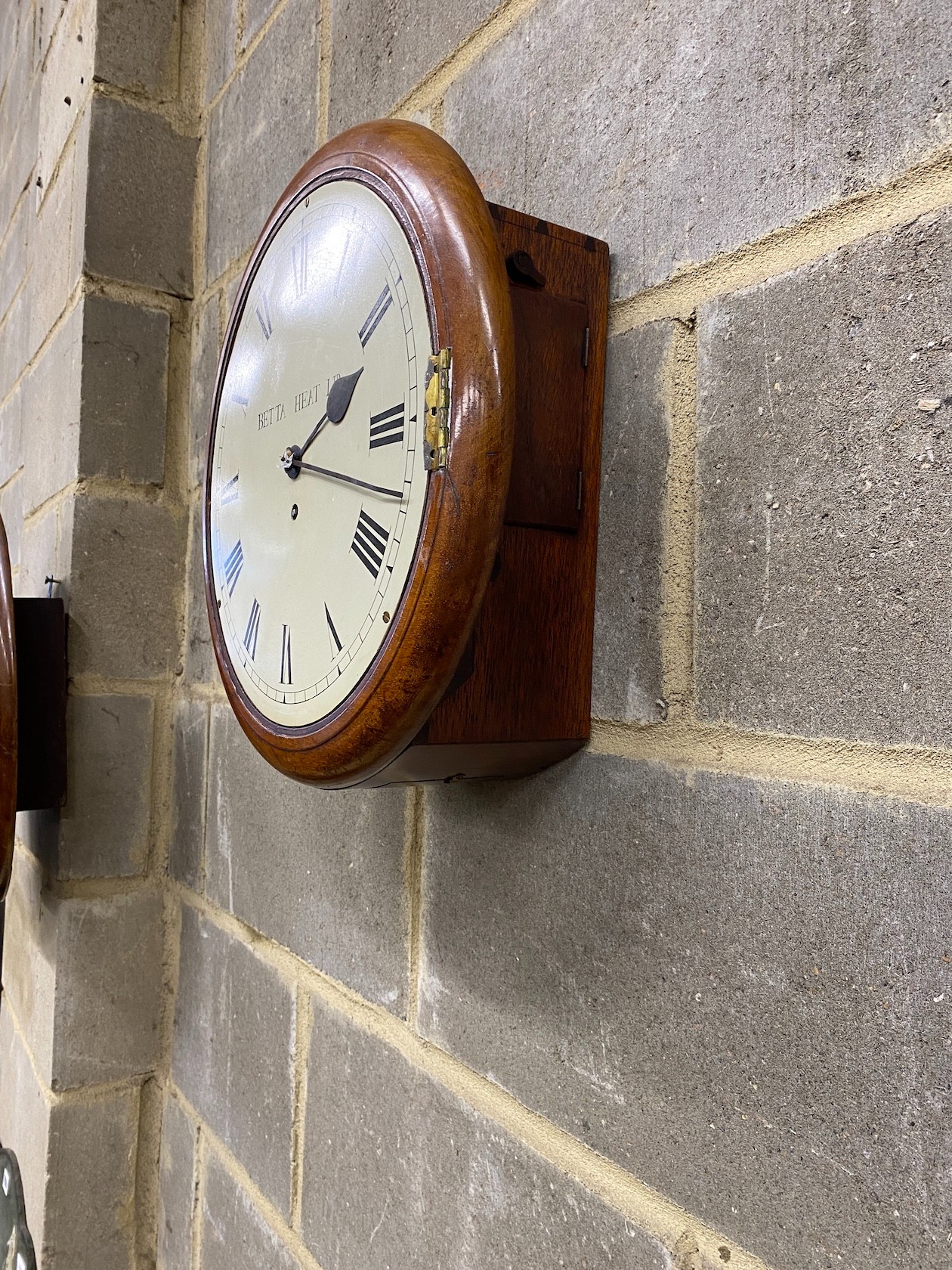 A Victorian fusee wall dial, (repainted) and a Smiths wall dial (no movement)